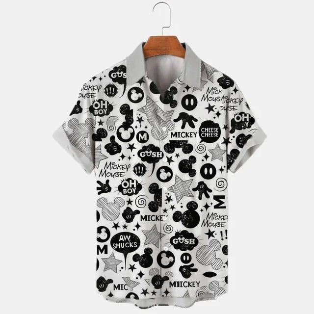 Miniso Brand New 3d Shirts Mens Disney Mickey Mouse Street Tops Cute Cartoon 3d Printed Shirts Mens Casual Fashion Shirts 2024