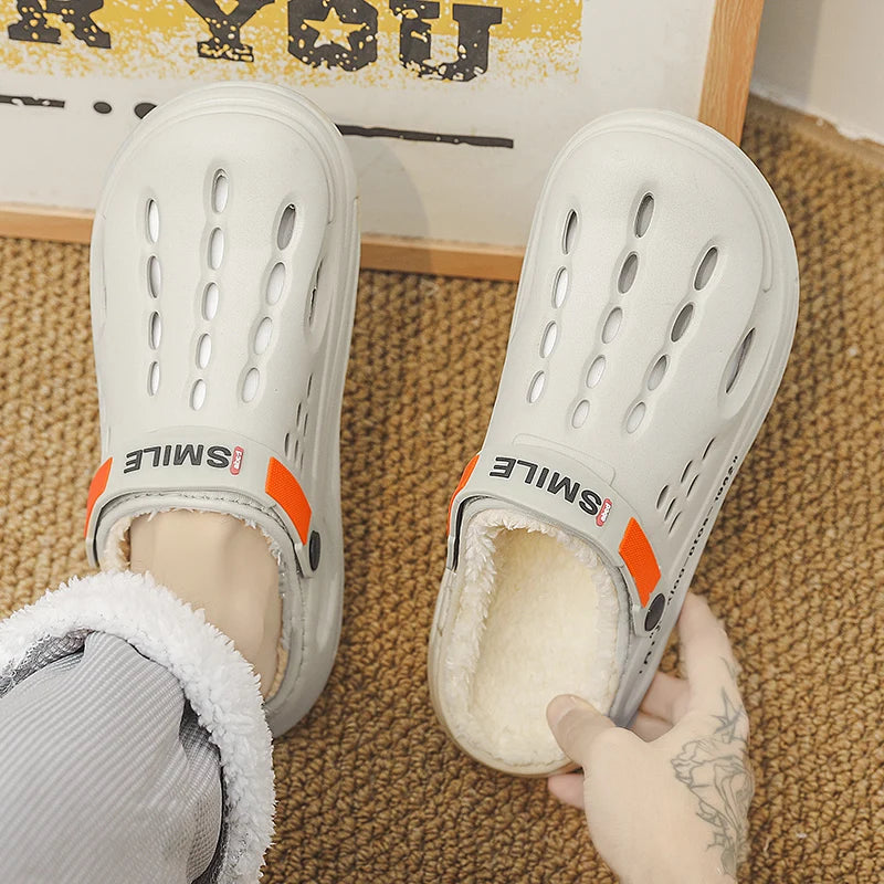 Winter Men Slippers Warm Furry Slippers Soft Indoor Bedroom Cotton Shoes EVA Fluff Slides Casual Comfortable Plush Clogs 38-45