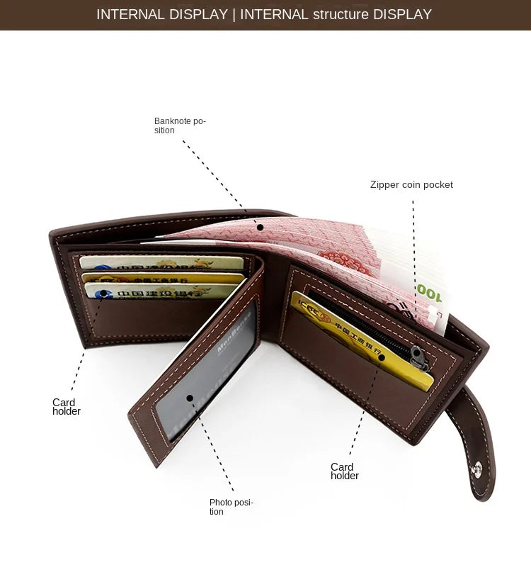 Men's Wallet with Hasp Business Card Holder Case Male Short Purse PU Leather Money Bag for Men Credit Card Wallets