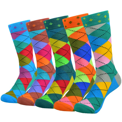 5 Pairs Men Cotton Fashion Color Pattern Happy Unisex Novelty Fun Dress Women Socks