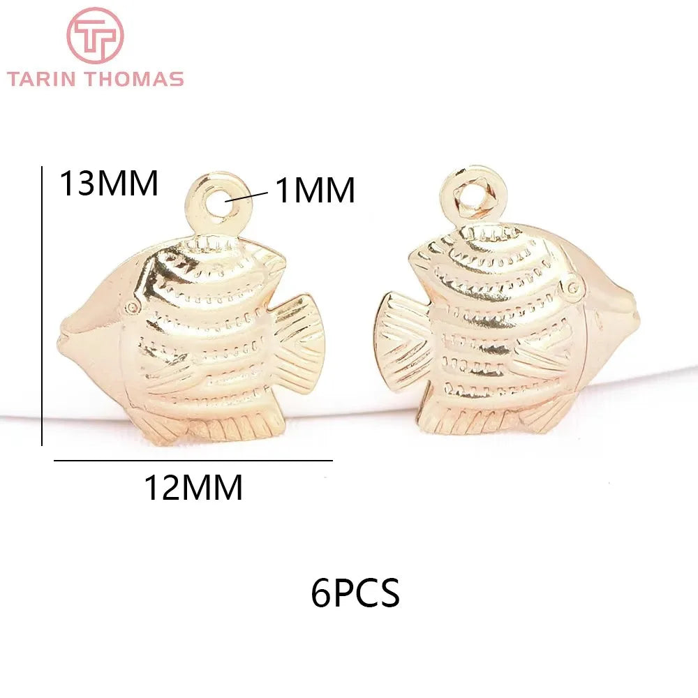 (129) 12x23MM 24K Gold Color Plated Brass Fish Charms Pendants High Quality Jewelry Accessories