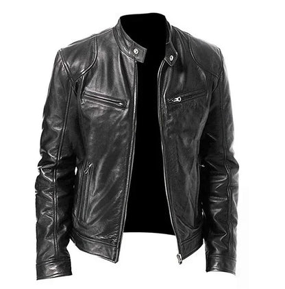 Men's PU Leather Jacket Stand Collar Zipper Coat   Jackets Autumn Casual Motorcycle PU Jacket Biker Slim Leather Coats