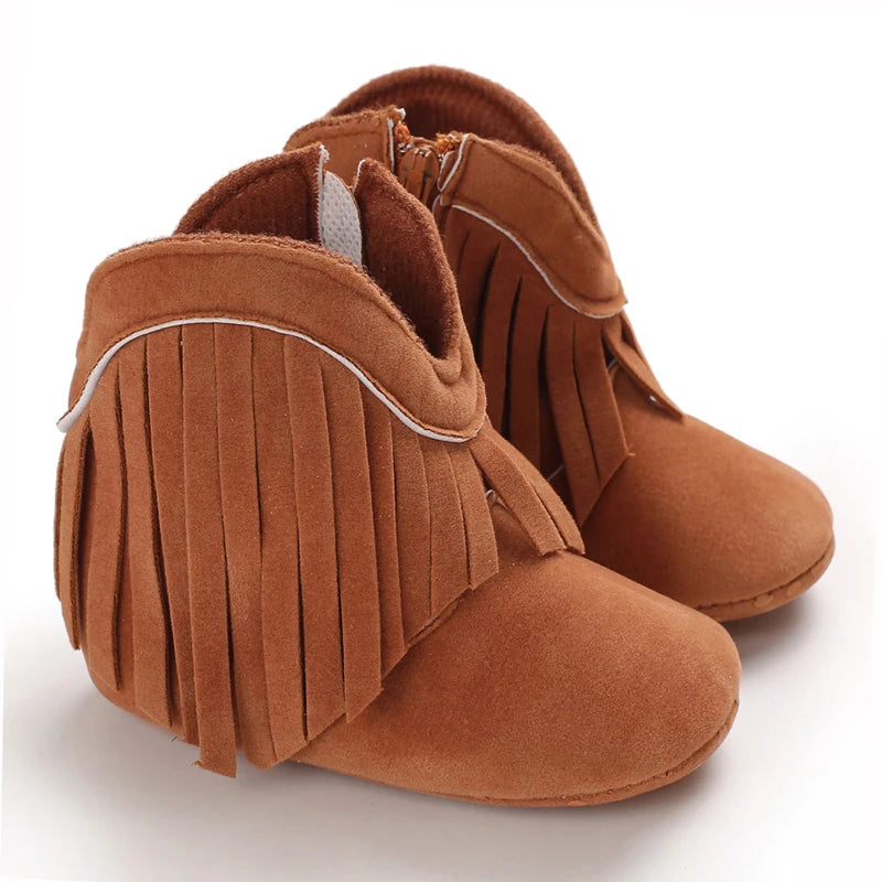 Baby Booties Vintage Tassel Anti-slip Sole Winter Warm Baby Boys Girls Western Boots Snow Booties First Walkers Infant Shoes