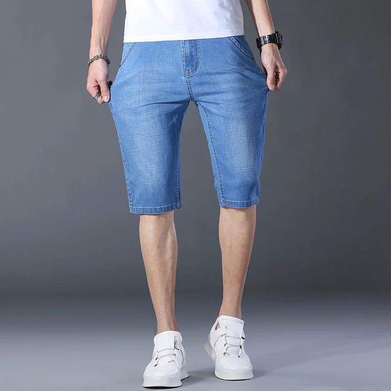 2024 Summer Men'S Thin Slim-Fit Denim Shorts Business Casual Fashion All-Match Stretch Loose Cropped Trousers Male Brand Jeans