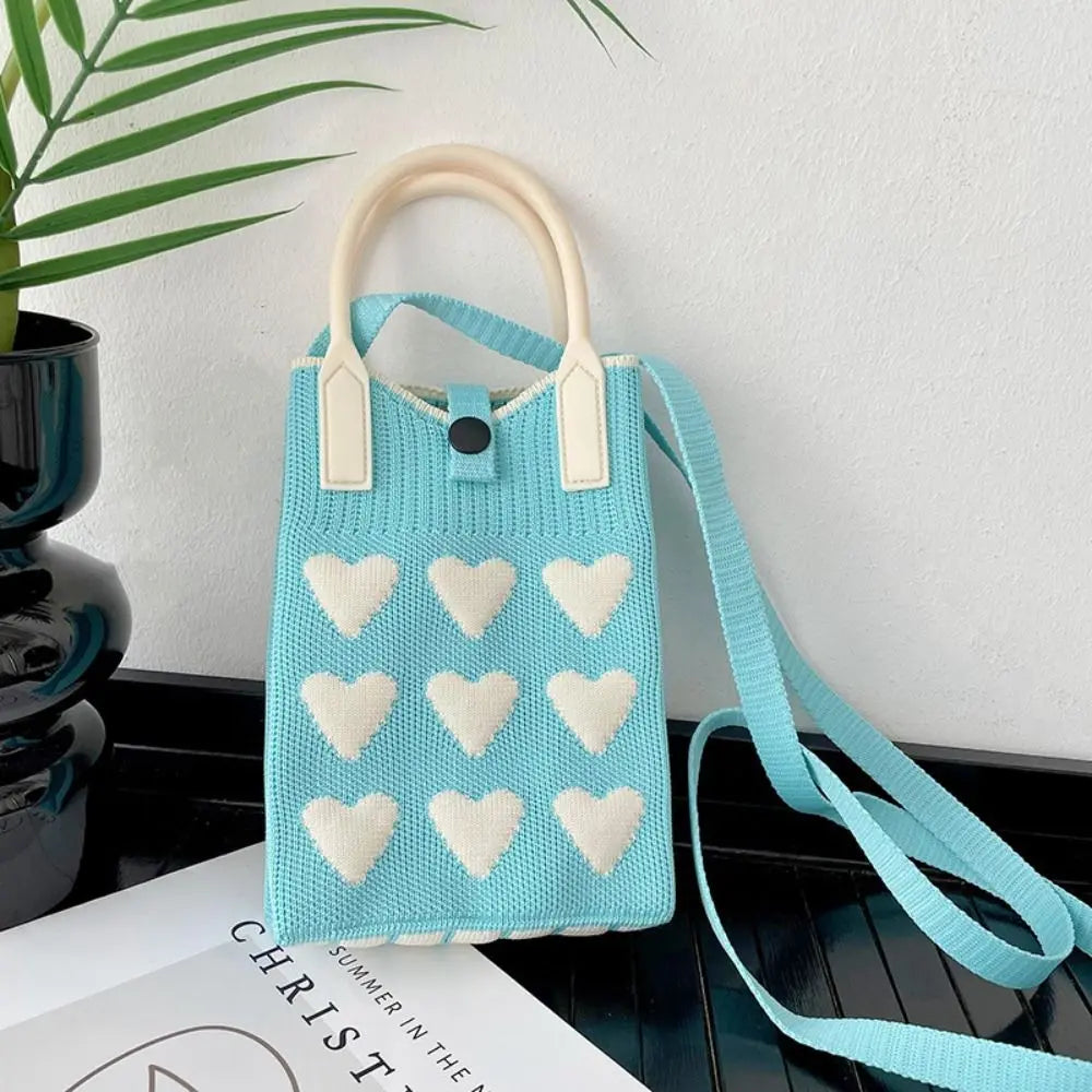 Knitted Mini Mobile Phone Bag Female Korean Version Sweet Love Shoulder Handbag Hand Bag Purses and Handbag