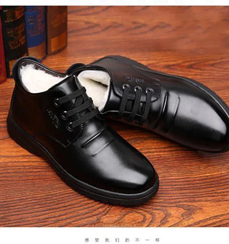 New Man Genuine Leather Snow Plush Thicken Men’s Boot Handmade Winter Lace Up Shoes Casual Comfortable Ankle Boots Loafers Men