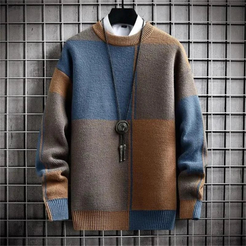 Halbhoher Kragen Colorblocking Warmer Pullover Hochwertiger Herren-Frühlings-Herbst-Schlank-Freizeit-koreanischer Langarm-Lockerer Strickpullover