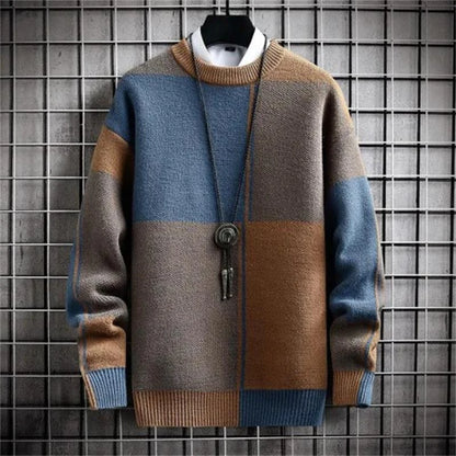 Half High Collar Color Blocking Warm Sweater High Quality Men Spring Autumn Slim Leisure Korean Long Sleeve Loose Knit Pullover