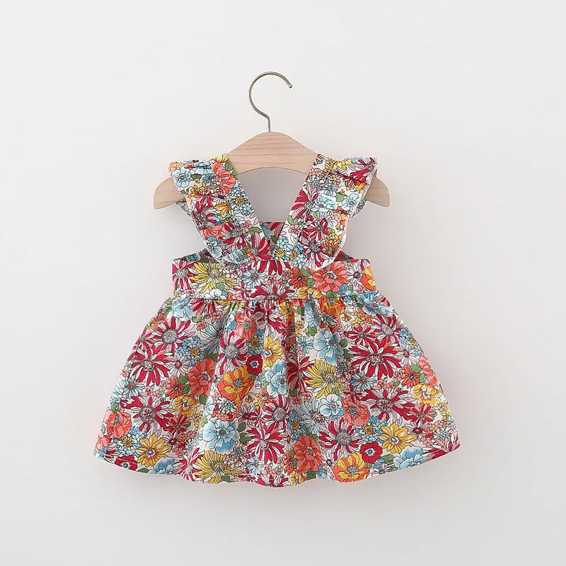 2Pcs/Set Summer Baby Girl Dress Soft Thin Clothes Fashion Floral Sleeveless Children Clothing 0-3 Y Toddler Beach Dresses + Bag