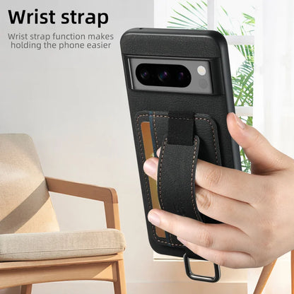 Leather Card Slot Handle Strap Phone Case For Google Pixel 9 8 7 7 Pro 7A 6 6A Ring Holder Kickstand Shockproof Hard Phone Cover