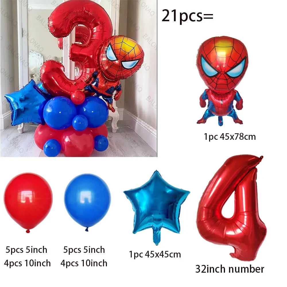 21pcs Stand Spiderman Foil Balloon Set Children‘s Birthday Party Decoration Baby Shower Inflatable Boys Toy Globos