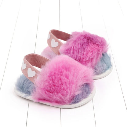 Baby Tie-Dye Fluffy Casual Shoes Toddler Shoes Elastic Plush Garden Sandals Children'S Outdoor Walking Casual Shoes For 0-1Y