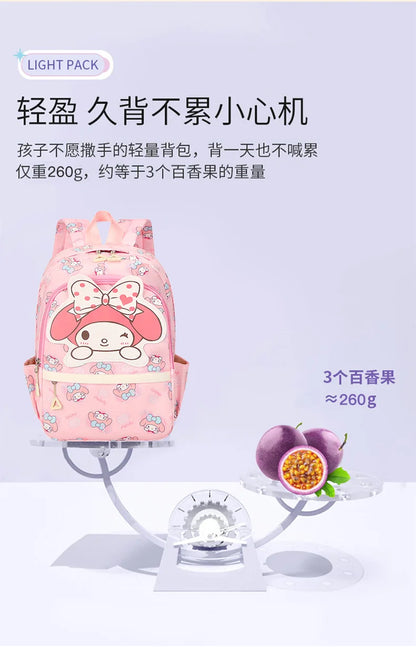 Anime Hello Kitty Kuromi Melody Kids School Bag Cartoon Cute Boys and Girls Travel Backpack 1-2 Grade Elementary School Backpack