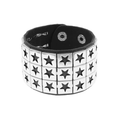 New Punk Fashion Men Black Cuff Leather Bracelet Wristband Metal Rivets Stud Charm Bangle for Women Rock Gothic Jewelry 2024