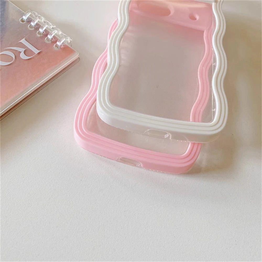 2IN1 Cute Curly Wavy Transparent Phone Case For Google Pixel 8A Korean Candy Color Shockproof Hard Cover For Google Pixel 7A