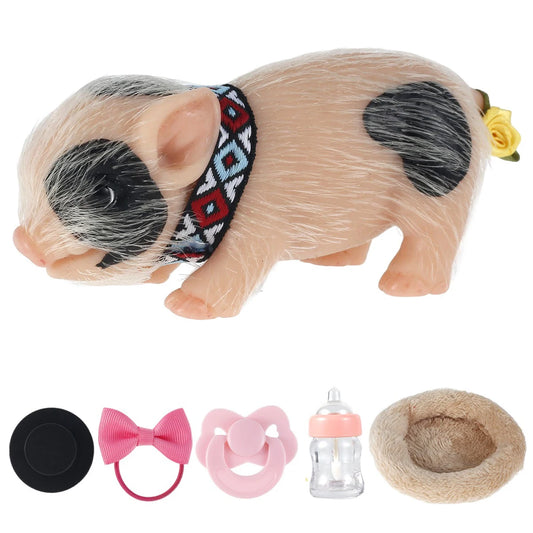 5/6 Inch Silicone Pig Doll Toy Mini Soft Lifelike Silicone Pig Doll Miniature Reborn Silicone Pig With Accessories For Kids Gift