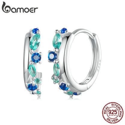 BAMOER 925 Sterling Silver Huggie Hoop Earrings for Women, White Gold Plated Rubble Lightweight Trendy Silver Huggie Hoops