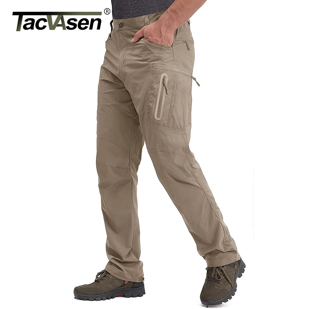 TACVASEN Men's Summer Lightweight Trousers Fishing Pants Outdoor Hiking Nylon Quick Dry Pockets Cargo Pants Casual Work Trousers