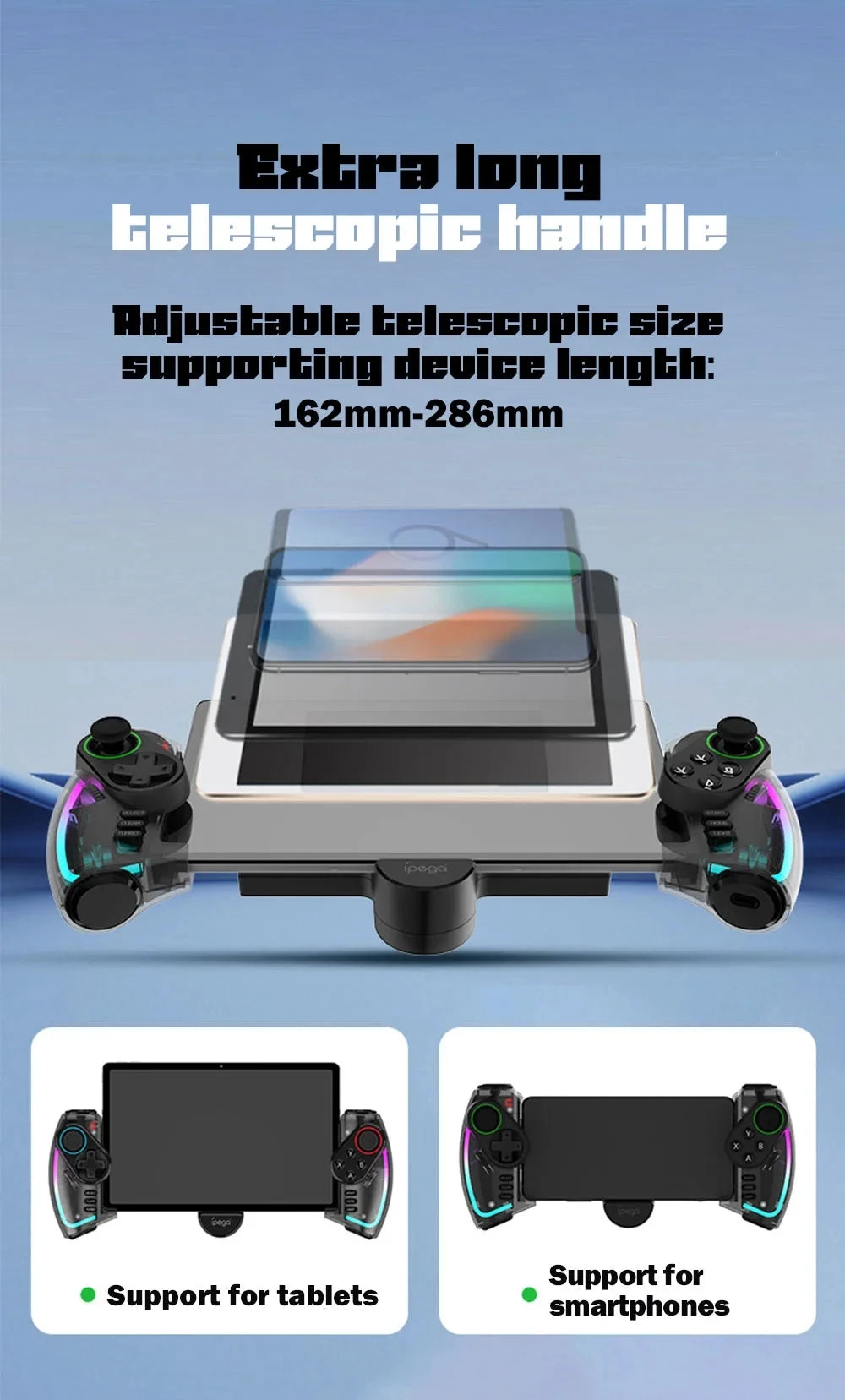 Ipega PG-9777S Bluetooth-Gamepad für Nintendo Switch Android iOS iPad PC mit dehnbarem RGB-Licht-Controller mit linearer Vibration