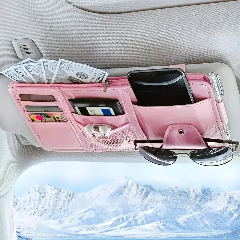 Car Sun Visor Organizer Sunglass Mobile Phone Holder Bracket Car Auto Interior Accessories Pocket Card Storage Pouch Mount Stand