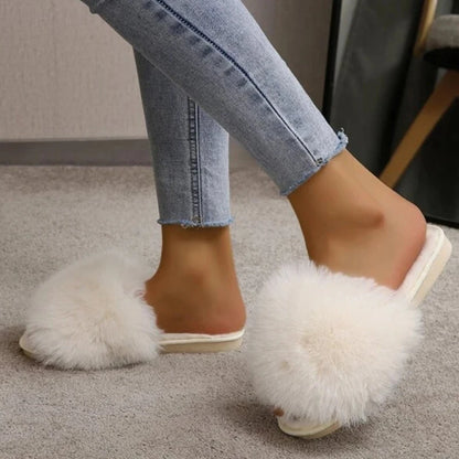 New Woman Slippers Winter Simple Word Fur Flats Soft Home Women Slippers Faux Fur Warm Bedroom Leisure Female Shoes