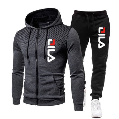 Mens Tracksuits+Sweatpants Two Pieces Suits 2024 Winter Print Zipper Hooded Sweatshirt Casual Fitness Jogging Sports Pants Sets