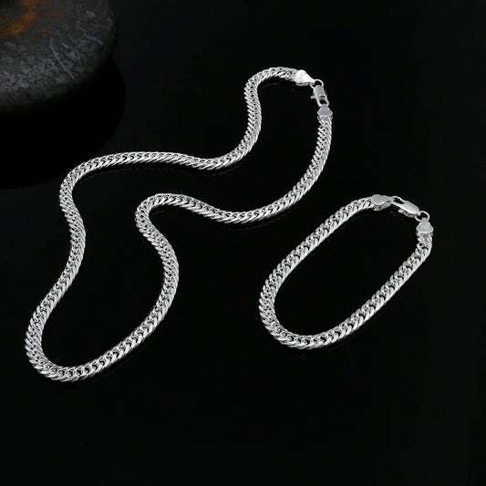 925 Sterling Silver 6MM geometric Chain Bracelets Neckalces for Women Men fashion Party wedding Gifts punk jewelry sets