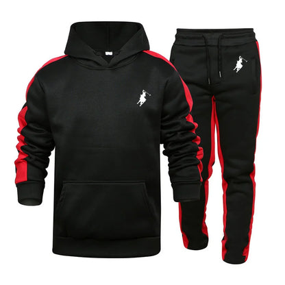 2024 Hot Sale Mens Tracksuit Hooded Sweatshirts and Jogger Pants 2 Piece Gym Outfits Autumn Winter Casual Sports Hoodie Set POLO