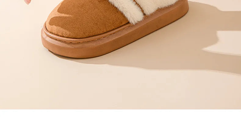 Comwarm Winter Plush Slippers For Women Indoor Antiskid Warm Cotton Slippers Fur Fluffy Flat Home Slides Lady Casual Furry Shoes