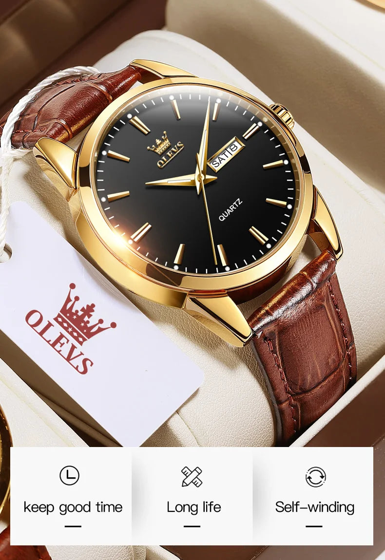 OLEVS Classic Quartz Watch for Men Waterproof Leather strap Calendar Sports Business Men 's Quartz Wrist Watch TOP Brand 6898