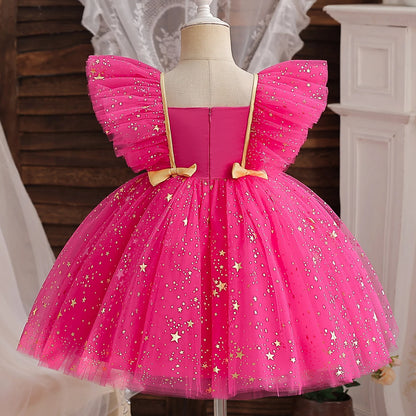 2024 Summer Dress Newborn Infant 1st Birthday Christening Clothes Princess Ruffles Sequins Weddings Party Gown Baby Girls Dress