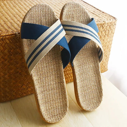 Four Seasons Linen Slippers Home Indoor Anti-Slip  Summer Couple Cotton and Linen Floor Mops Soft Bottom Sandals