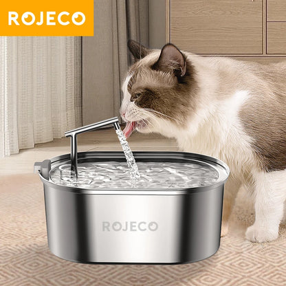 ROJECO Stainless Steel Cat Water Fountain Automatic Cat Drinker Drinking Fountain For Cats Dogs Pet Water Dispenser Accessories