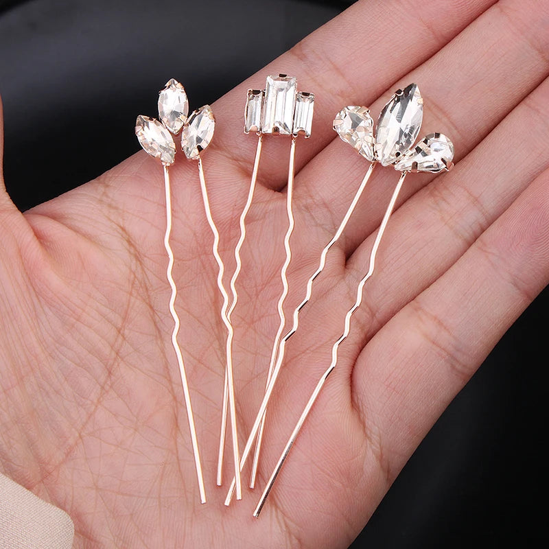 Rhinestone Hair Pins Forks Clips for Women Bridal Wedding Hair Accessories Pearl Hairpins Bride Headpiece Jewelry Gift Wholesale