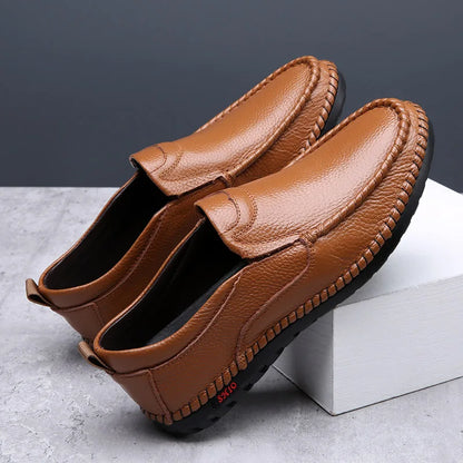 Breathable Genuine Leather Men Shoes Summer Slip On Loafers Men Casual Leather Shoes Blue Flats Hot Sale Driving Shoes Moccasins