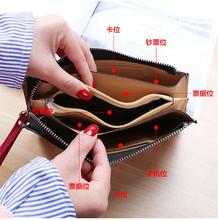 Women's Vintage Oil Wax Leather Zipper Clutch Wallet Female Large Capacity Coin Purse Ladies Wristband Simple Card Holder Wallet