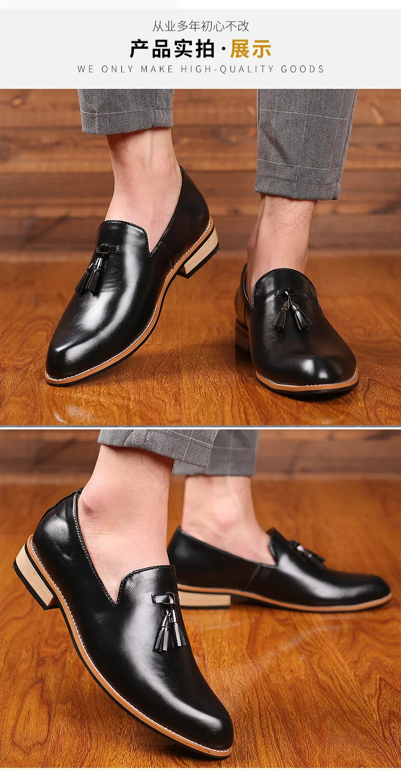 Luxury Mens Leather Shoes Office Men Formal Oxfords Pointed Oxford Wedding Leather Men Dress Shoes Fringed Loafers Social Shoesc