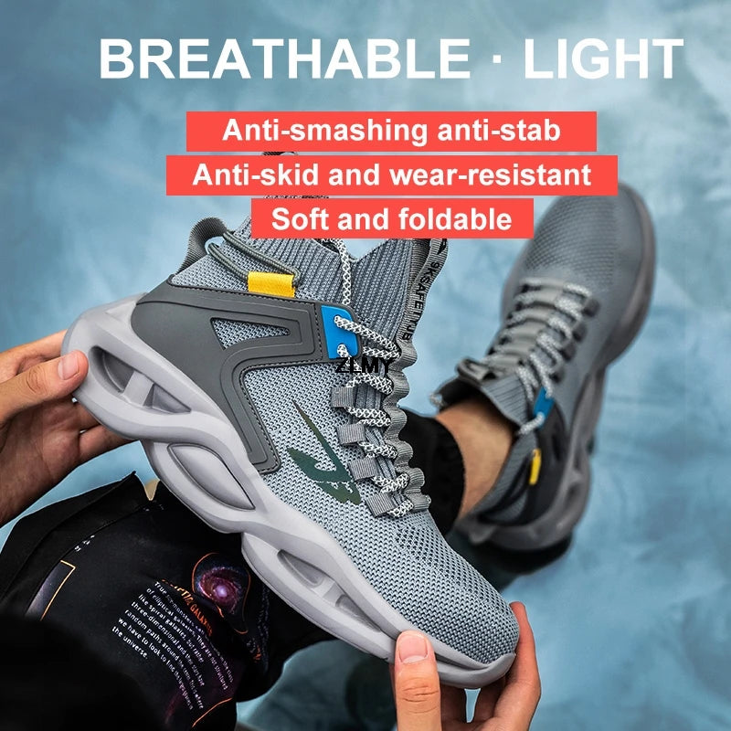 Breathable Safety Shoes Men Steel Toe Sneakers Puncture Proof Light Work Safety Boots Man High Top Anti-stab Security Boots New