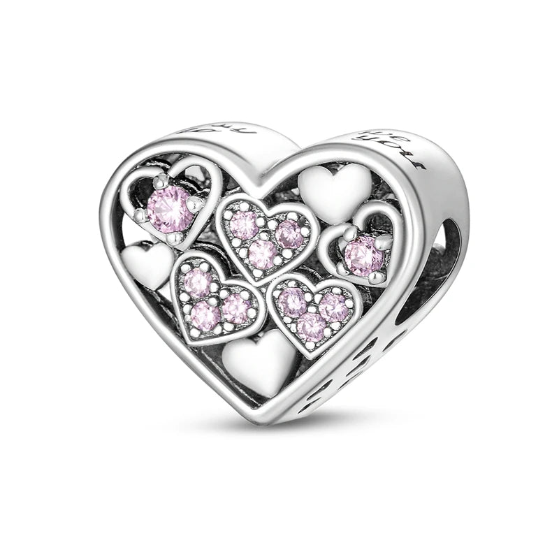 2025 925 Sterling Silver Charms Beads Love Heart Pink Original Charm Pendant Fit Charm Bracelets DIY Jewelry Birthday Gift Women