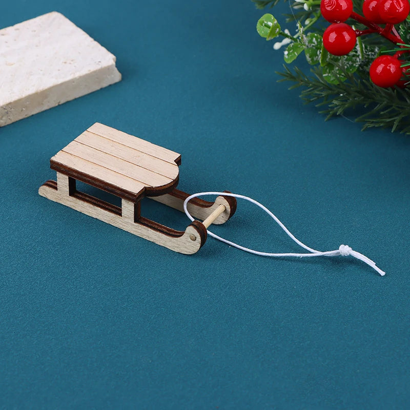 1PC Dollhouse Miniature Sleigh Sled Ski Poles Pendant Dollhouse Christmas Scene Decoration Dolls House Xmas Accessories