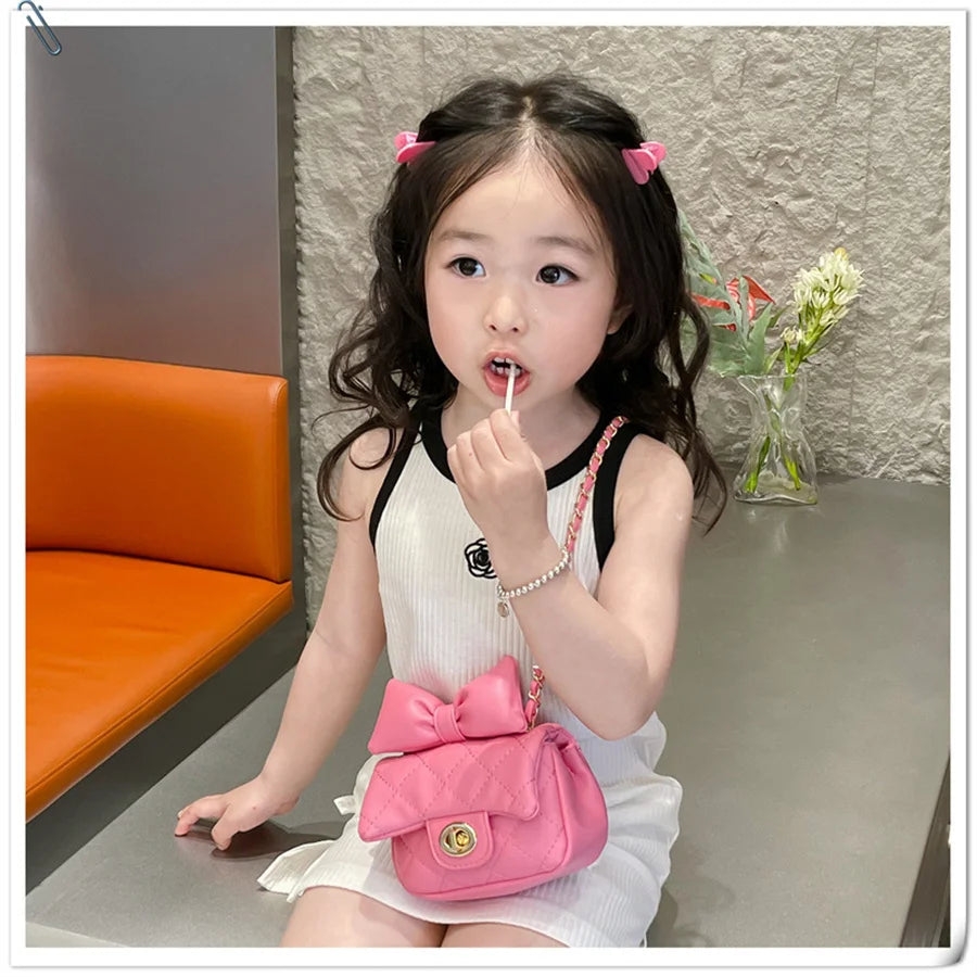 Kids Mini Designer Luxury Shoulder Bag Toddler Princess Baby Girls Pink Bow Handbag Little Girl Cute Crossbody Purse