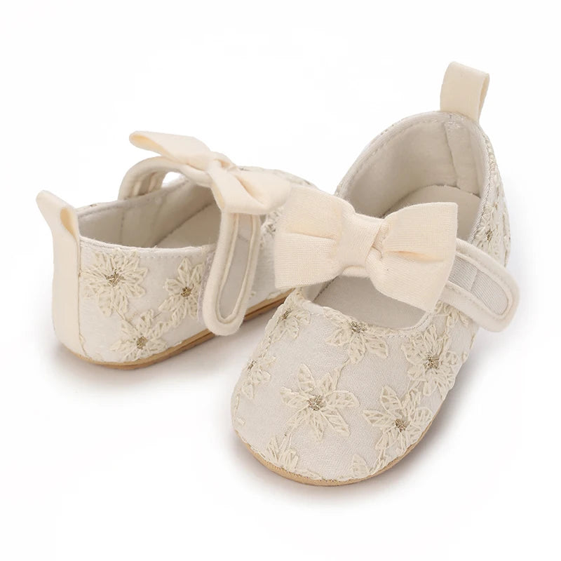 HAIZHIW 0-18 Months Cute White Lace Baby Girl Princess shoes Baby Shoes Bow Fringe Rubber Soled Non-slip Footwear Crib Shoes