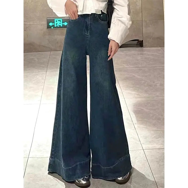 American Retro High-Waist Skiny Flare Pants Wide-Leg Long Jeans Women's Autumn Denim Long Trousers High Street Streetwear