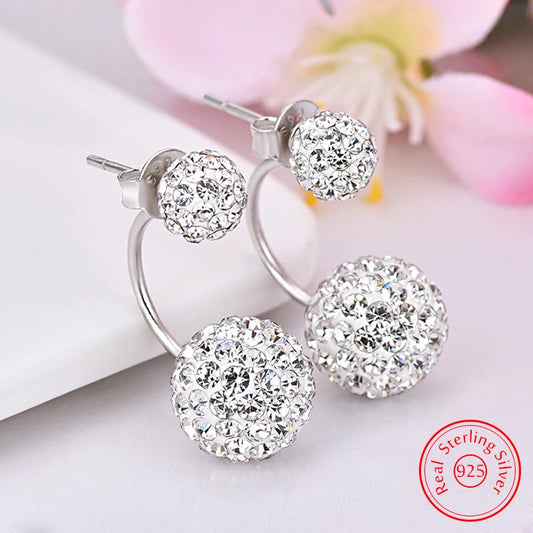 925 Sterling Silver New Shambhala Jewelry Crsytal Ball U Stud Earrings For Women Fashion XY0235