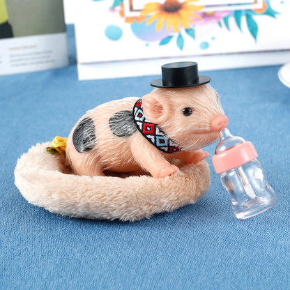 5/6 Inch Silicone Pig Doll Toy Mini Soft Lifelike Silicone Pig Doll Miniature Reborn Silicone Pig With Accessories For Kids Gift