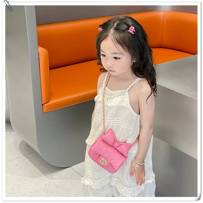 Kids Mini Designer Luxury Shoulder Bag Toddler Princess Baby Girls Pink Bow Handbag Little Girl Cute Crossbody Purse