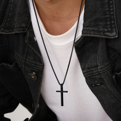 Vnox Cross Necklace for Men Women, Silver Color Plain Cross Pendant Collar with Stainless Steel Box Chain