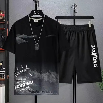 Youth quick-drying shorts Suits for men Summer Shorts Set casual thin Student Short Sleeve 2 Piece Set Tracksuits Men Clothing