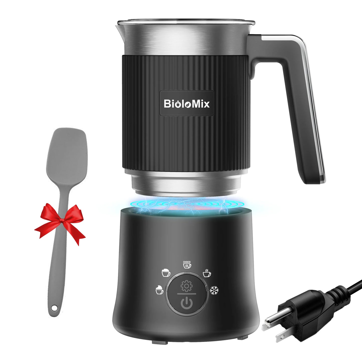 BioloMix Detachable Milk Frother and Steamer,5-in-1 Automatic Hot/Cold Foam and Hot Chocolate Maker,Dishwasher Safe