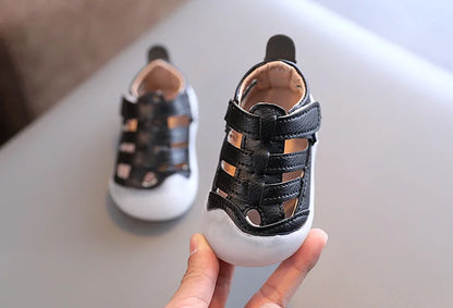 Baby Sandals Summer Infant Beach Shoes Baby Boy Girl Sandals Newborn First Walkers Soft PU Leather Close-toed Sandals For Baby